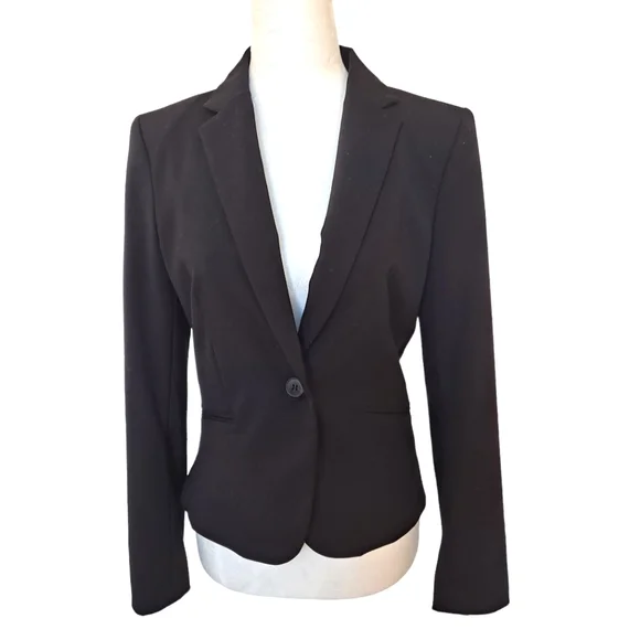 H&M Women's Black Classic One Button Cropped Blazer Jacket sz6 - Picture 2 of 7